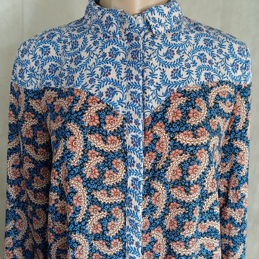 Only Blue & Pink Floral Patterned Long Sleeve Shirt Dress Women's Size 36 - Picture 5 of 7